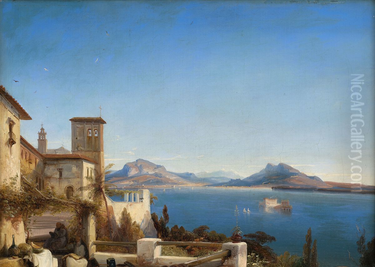 Blick auf den Lago Maggiore mit der Isola  Bella Oil Painting by Caspar Scheuren