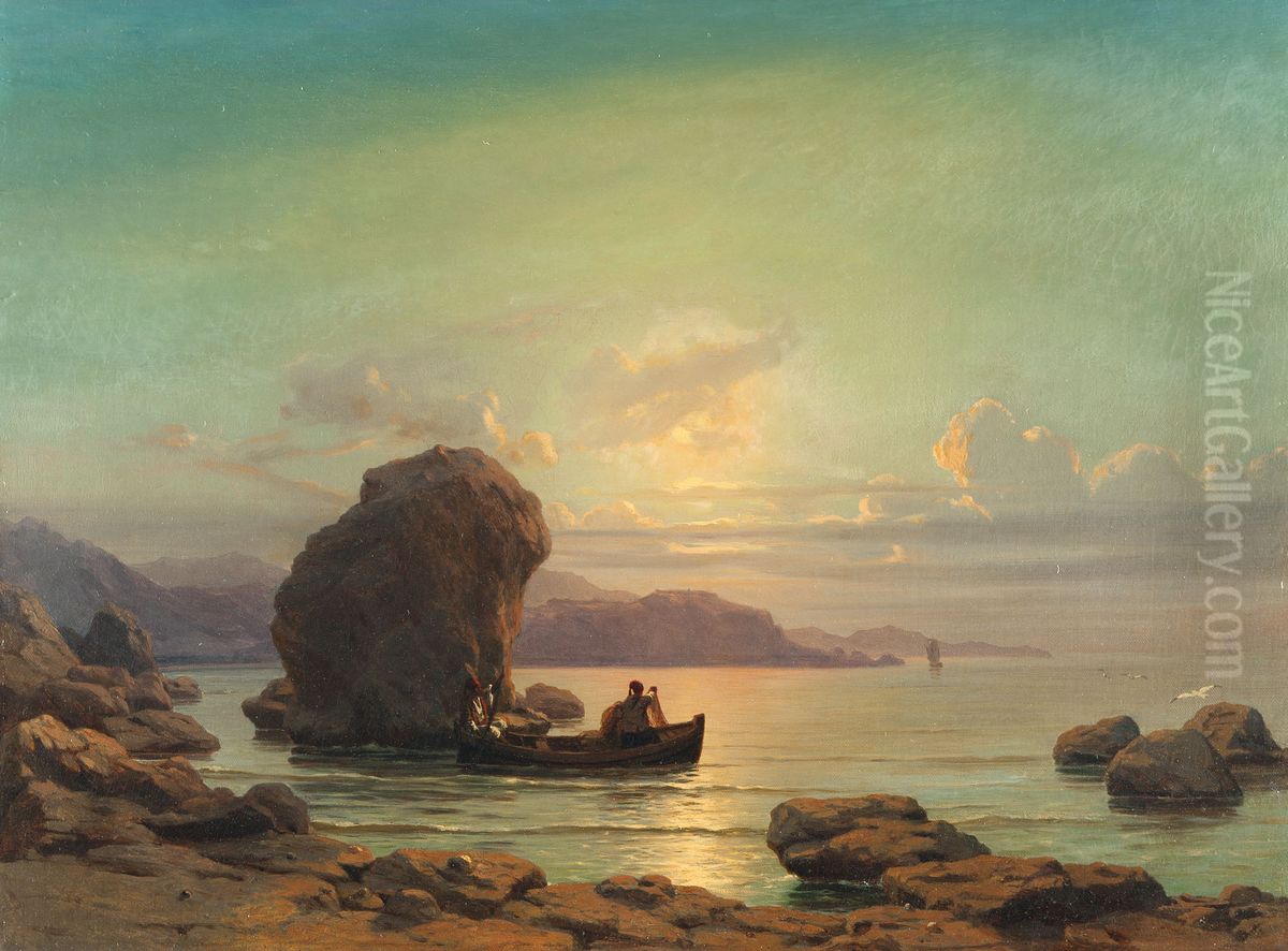 Fishermen off the Coast of Korfu Oil Painting by Max Schmidt