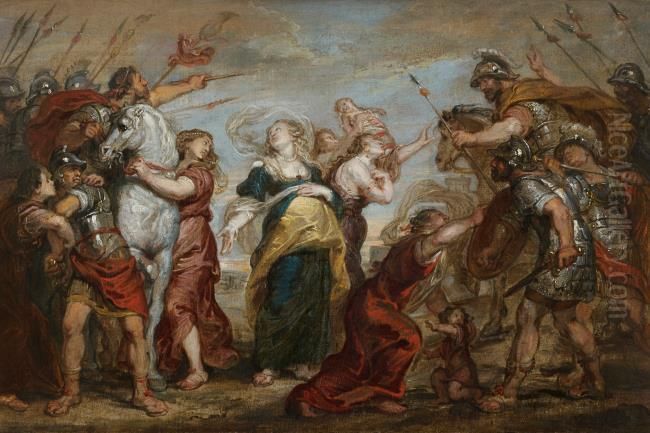 The Reconciliation of Romans and Sabines Oil Painting by (studio of) Rubens, Peter Paul