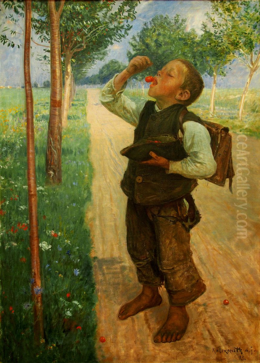 Kirschenessender Junge auf der Landstrasse Oil Painting by Leopold Graf von Kalckreuth