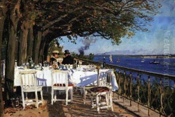 Lindenterrasse von Louis C. Jacob in Hamburg-Nienstedten Oil Painting by Friedrich Kallmorgen