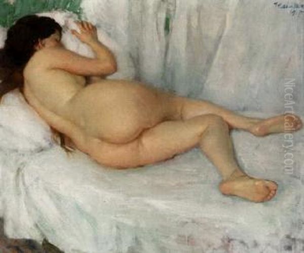 Lying Nude Model Oil Painting by Ivar Kamke