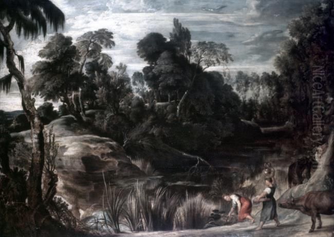 Pond with cows and milkmaids Oil Painting by (studio of) Rubens, Peter Paul