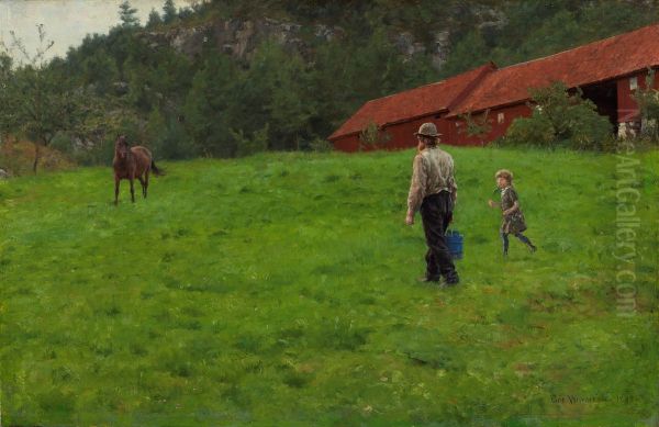 Watering the Horse Oil Painting by Erik Werenskiold