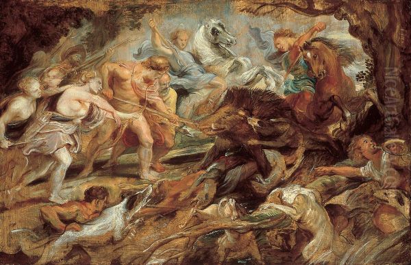Meleager and Atalanta and the Hunt of the Calydonian Boar Oil Painting by (studio of) Rubens, Peter Paul