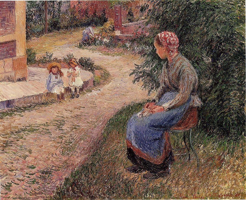A servant seated in the garden at Eragny Oil Painting by Camille Pissarro A servant seated in the garden at Eragny Oil Painting by Camille Pissarro