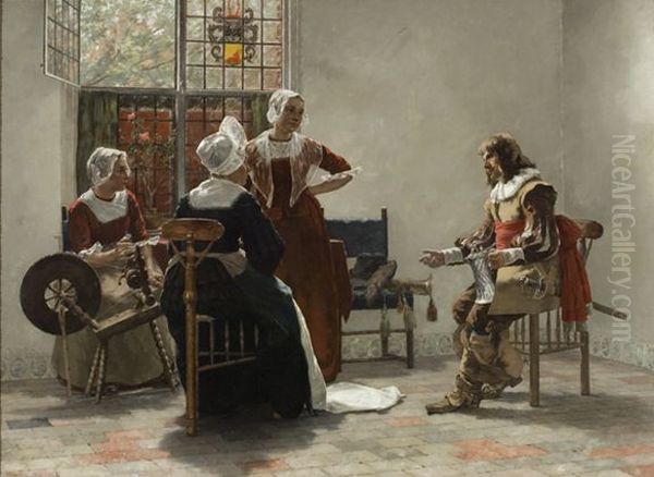 Dutch Interior with Four Figures Oil Painting by Walter MacEwen