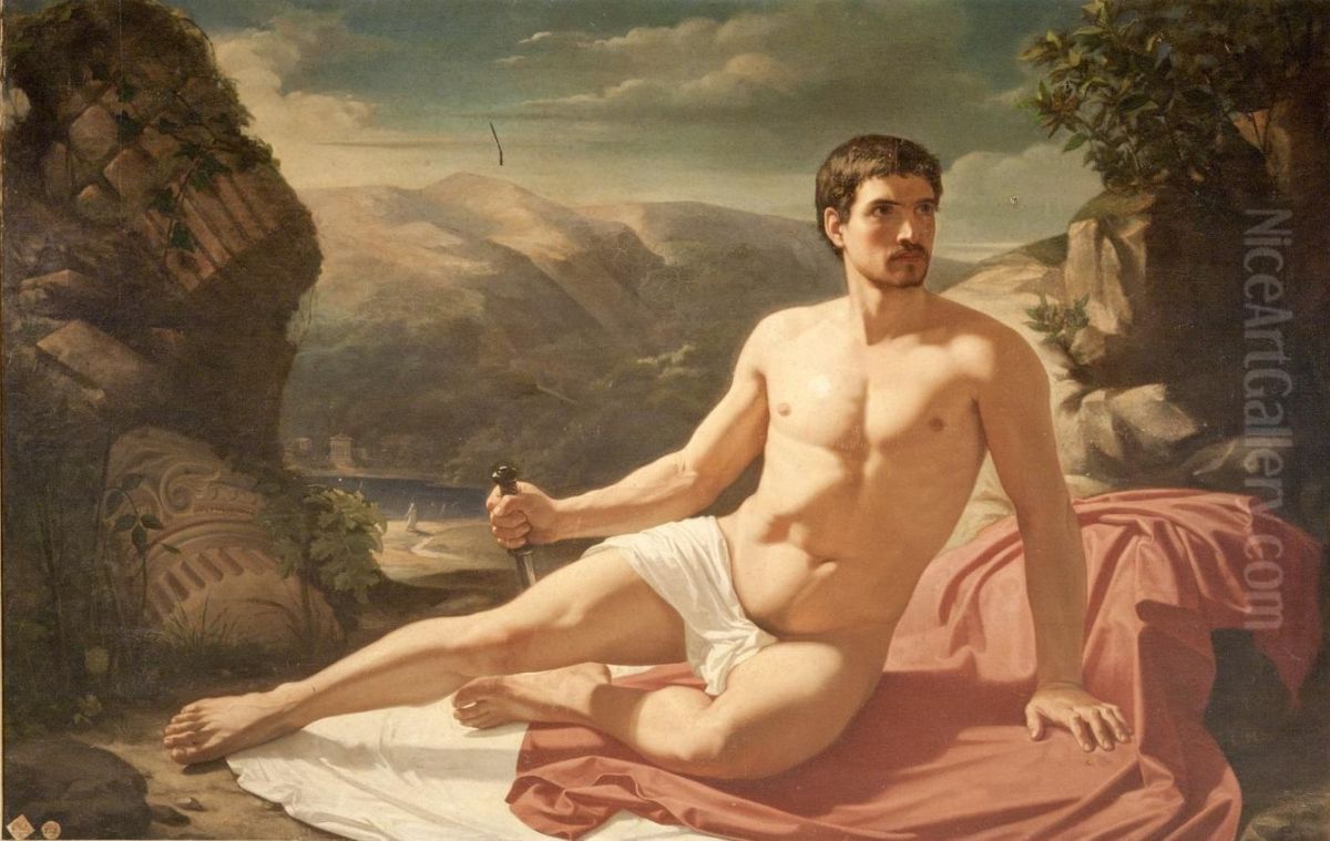 Man holding a dagger Oil Painting by Luis de Madrazo