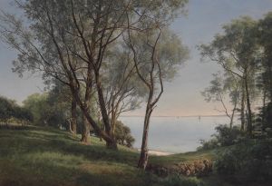 Gamle Poppel- og Piletraeer. Stille Formiddag ud over Havet Gamle Poppel- og Piletraeer. Stille Formiddag ud over Havet