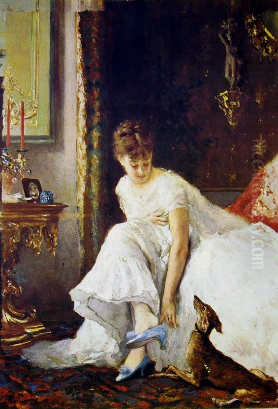 Lady in white Oil Painting by Vito D'Ancona
