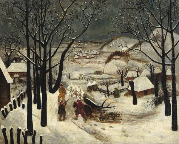 Zima Oil Painting by Tadeusz Makowski