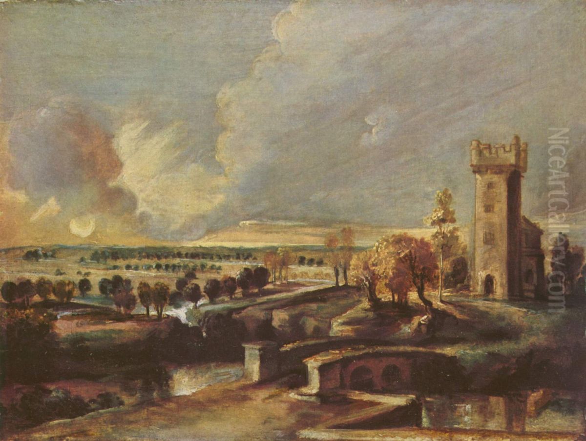 Landschaft mit dem Turm des Schlosses Steen Oil Painting by (studio of) Rubens, Peter Paul