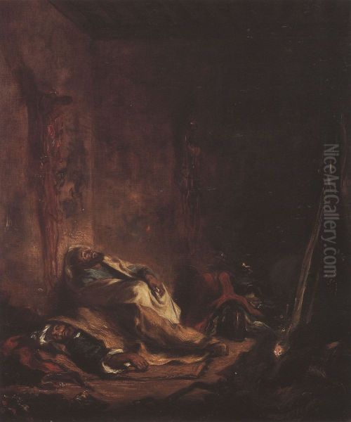 Corps de garde a Meknes Oil Painting by Eugene Delacroix