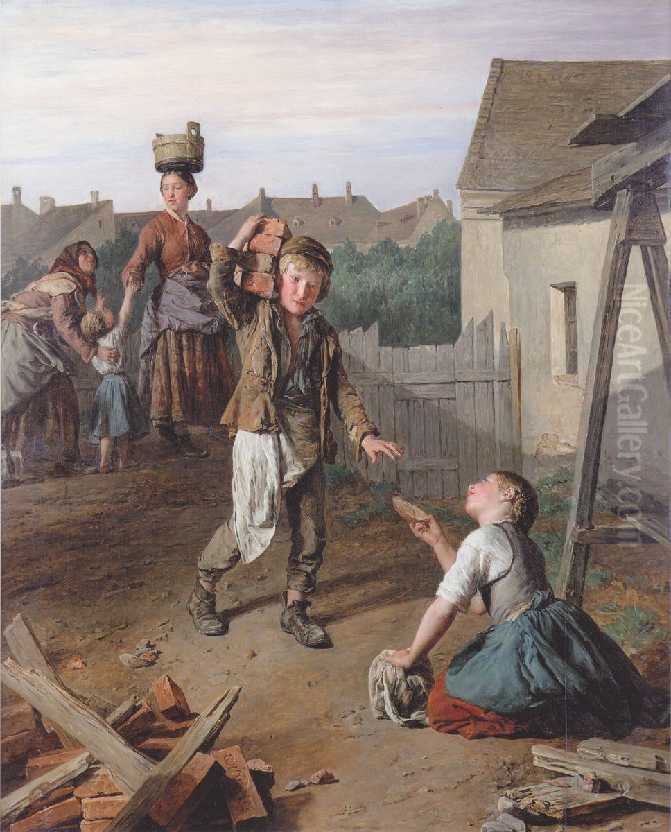 Construction laborers receive their breakfast Oil Painting by Ferdinand Georg Waldmuller