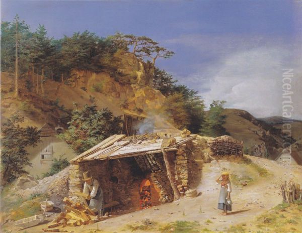 Lime kiln in the Hinterbruhl Oil Painting by Ferdinand Georg Waldmuller