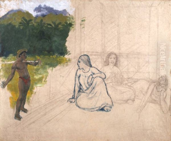 Tahitiens, ou Tahitiennes au repos Oil Painting by Paul Gauguin