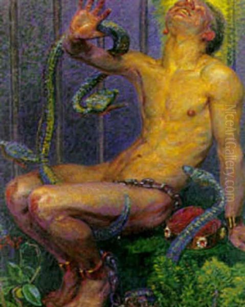 In the Snakepit Oil Painting by Kristian Zahrtmann