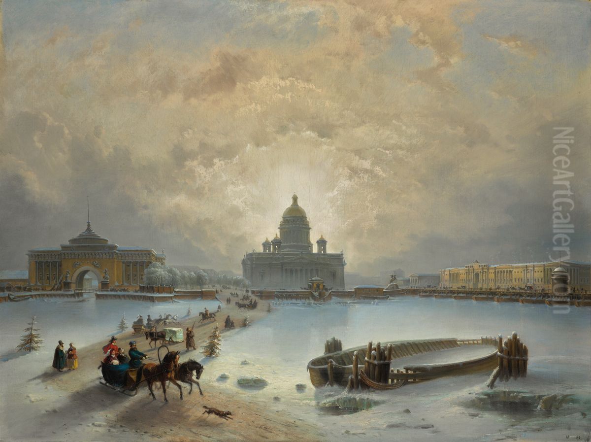 Ice Road across the Neva Oil Painting by Joseph Andreas Weiss