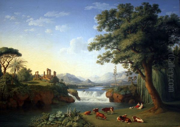 Ideal Landscape with Juno Temple of Agrigento Oil Painting by Jacob Philipp Hackert