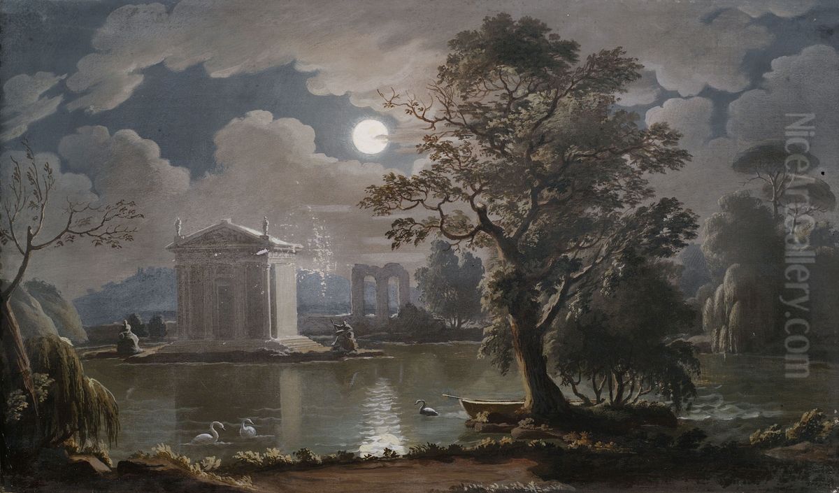 Sudlandische Ideallandschaft bei Mondschein Oil Painting by unknown