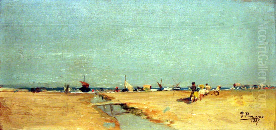 Playa de la Malvarrosa Oil Painting by Ignacio Pinazo Camarlench