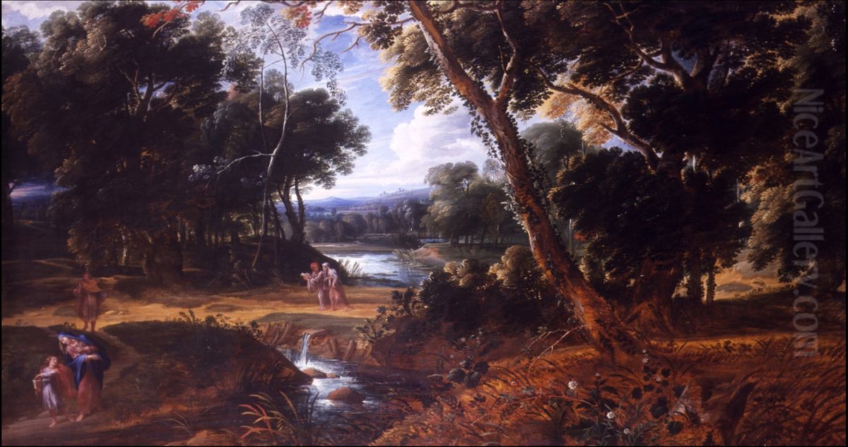 Landscape with the Madonna and rediscovered Child Oil Painting by Ignatius Van Der Stock