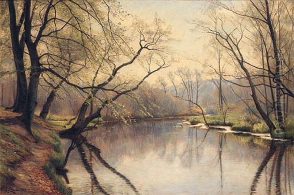 A tranquil river landscape. Oil Painting by Christian Zacho