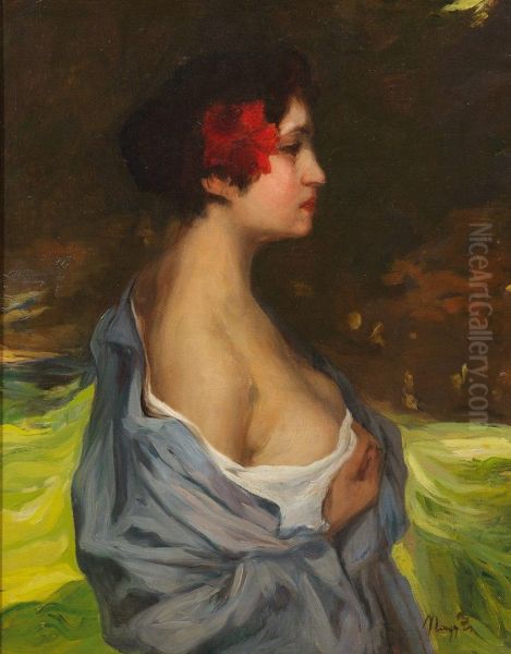 Junge Frau im Profil Oil Painting by Zsigmond Nagy