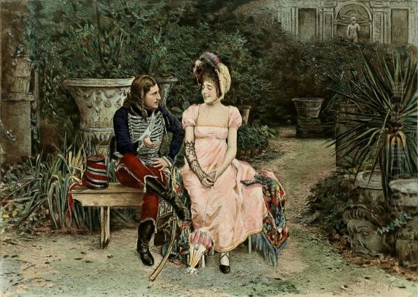 Au Jardin, un rendez-vous d'amour Oil Painting by Gioacchino Pagliei