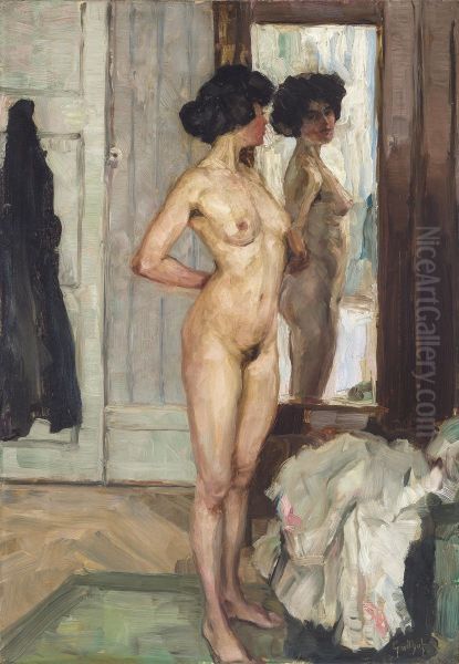 In Front of the Mirro Oil Painting by Wilhelm Gallhof