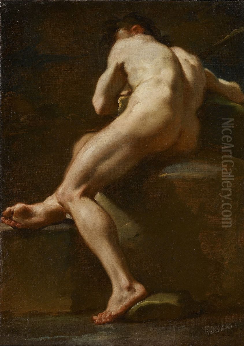 A Male Nude Seen from Behind Oil Painting by Ubaldo Gandolfi