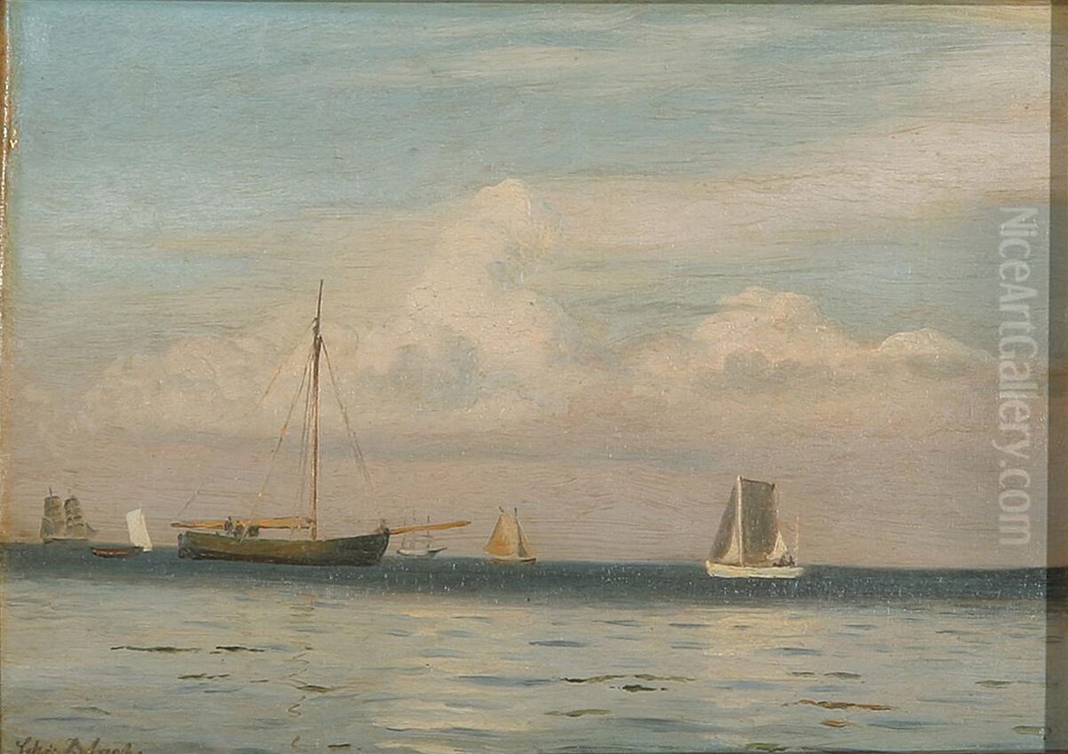 Sailing ships at sea. Oil Painting by Christian Vigilius Blache