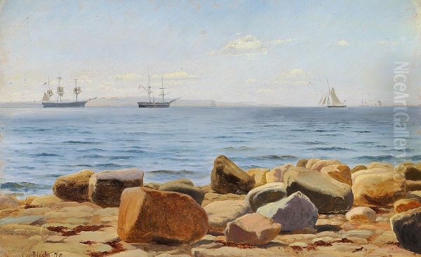 Sailing ships off the coast. Oil Painting by Christian Blache