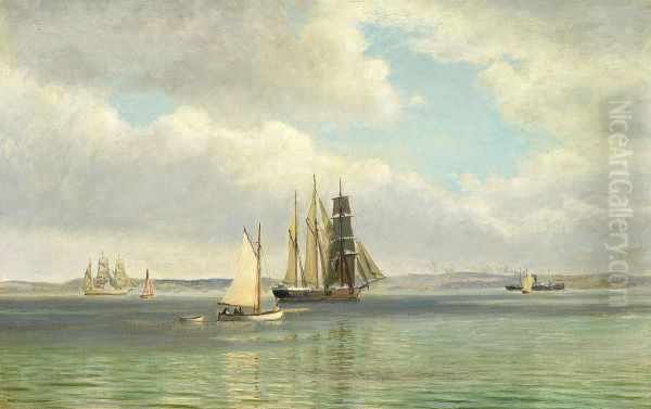 Sailing ships off the coast at Ellekilde. Oil Painting by Christian Vigilius Blache