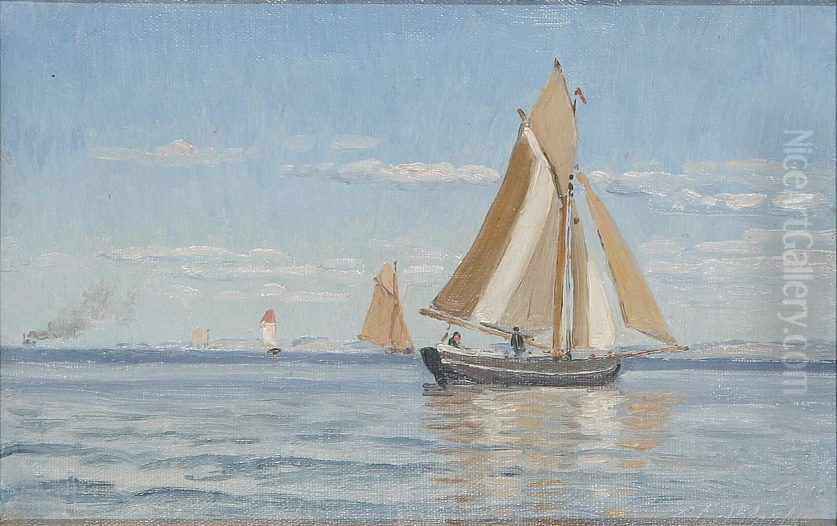 Numerous ships in the Sound. Oil Painting by Christian Vigilius Blache
