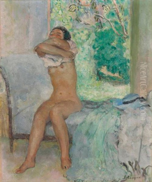 Nu assis otant sa chemise Oil Painting by Henri Lebasque