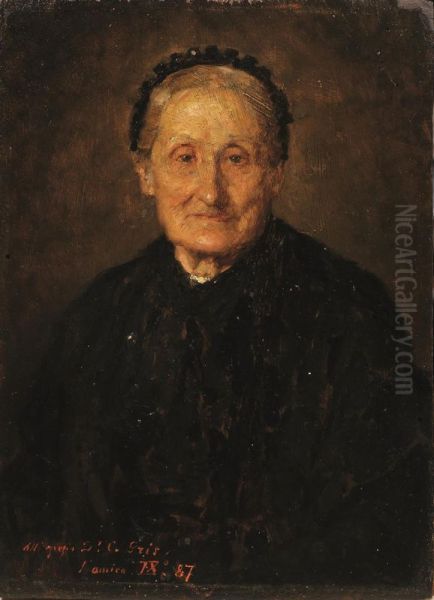 Face of old lady Oil Painting by Luigi Nono