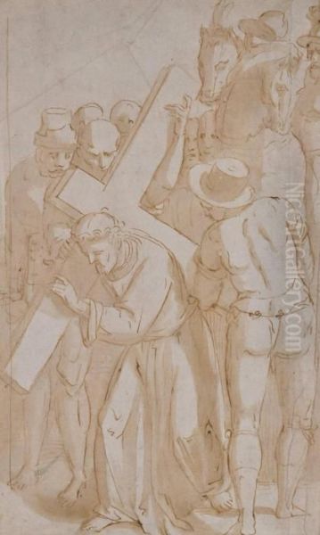 Christ Carrying The Cross Oil Painting by Luca Cambiaso
