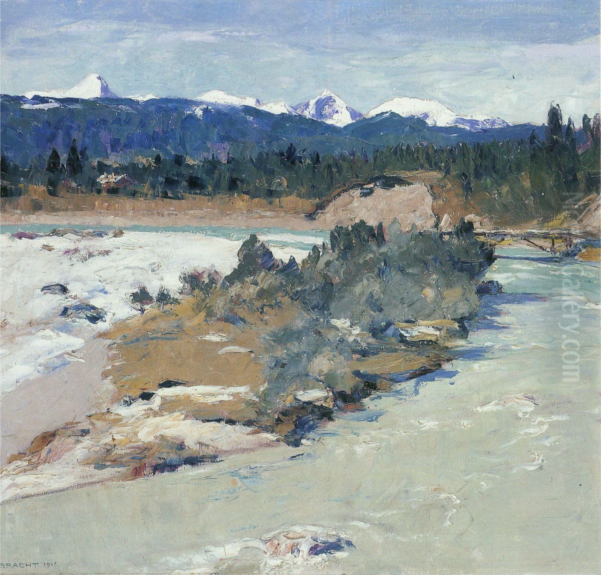 Loisachbett Oil Painting by Eugen Bracht