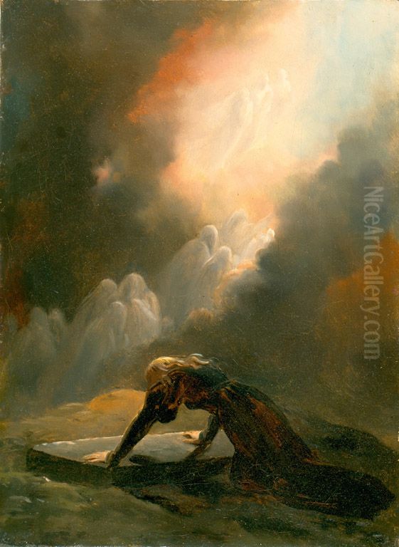 Bradamante at Merlin's Tomb Oil Painting by Alexandre-Evariste Fragonard