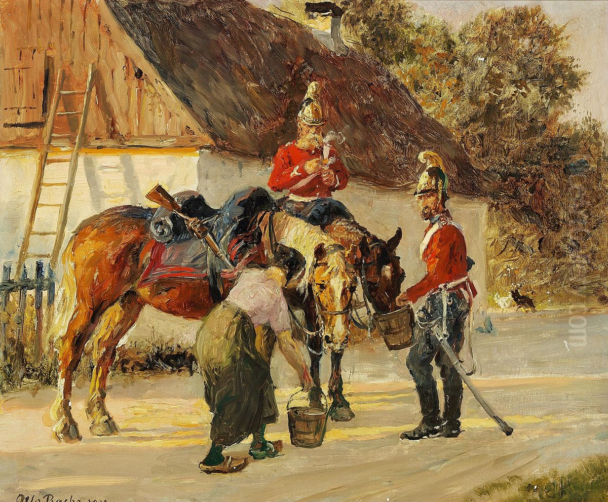 Two dragoons resting. Scene from the First Schleswig War. Oil Painting by Otto Bache