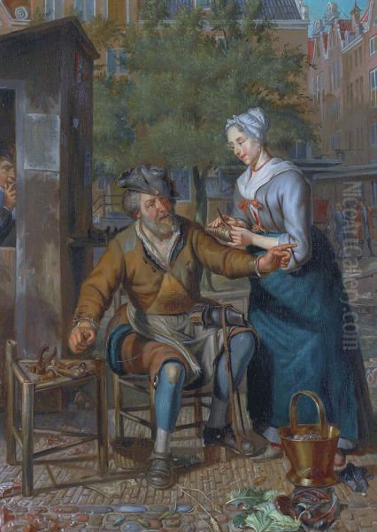 Cobbler working on the street Oil Painting by Matthijs Naiveu