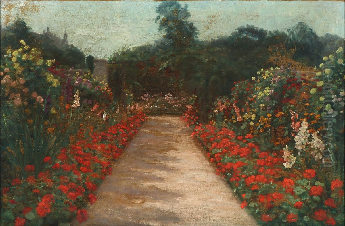 September morning in the garden of Haveselskabet. Oil Painting by Dagmar Olrik
