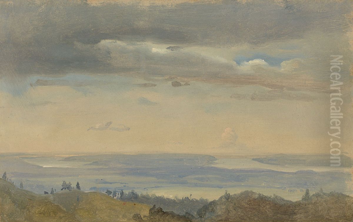 Cloud Study with River Landscape Oil Painting by Johan Wilhelm Ludwig Dahl