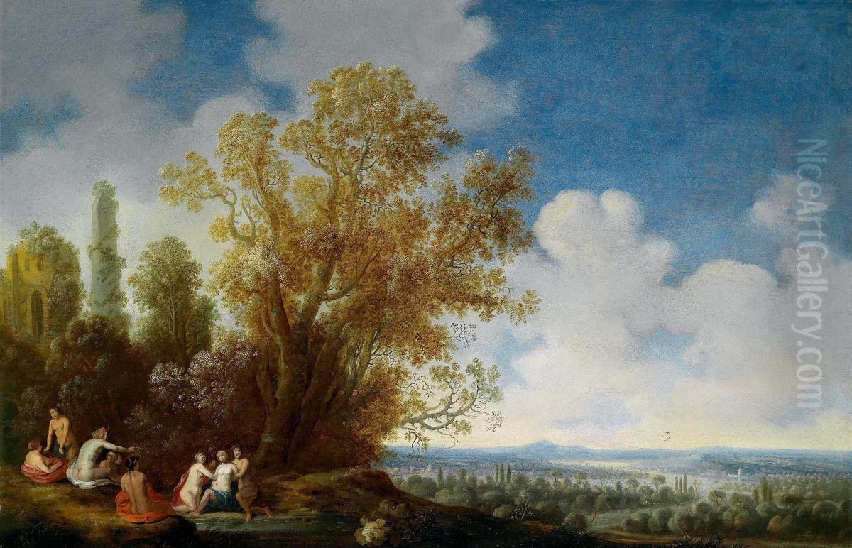 Landscape with Diana and her nymphs discovering the pregnancy of Callisto Oil Painting by Dirck Dalens the Elder