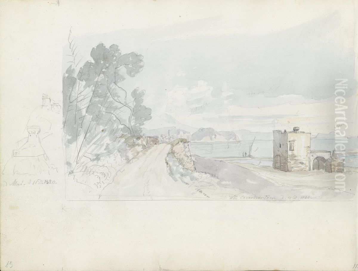 Borganlegg, Sorrento-halvoya; Napoli-golfen utenfor Pozzuoli Oil Painting by Johan Wilhelm Ludwig Dahl