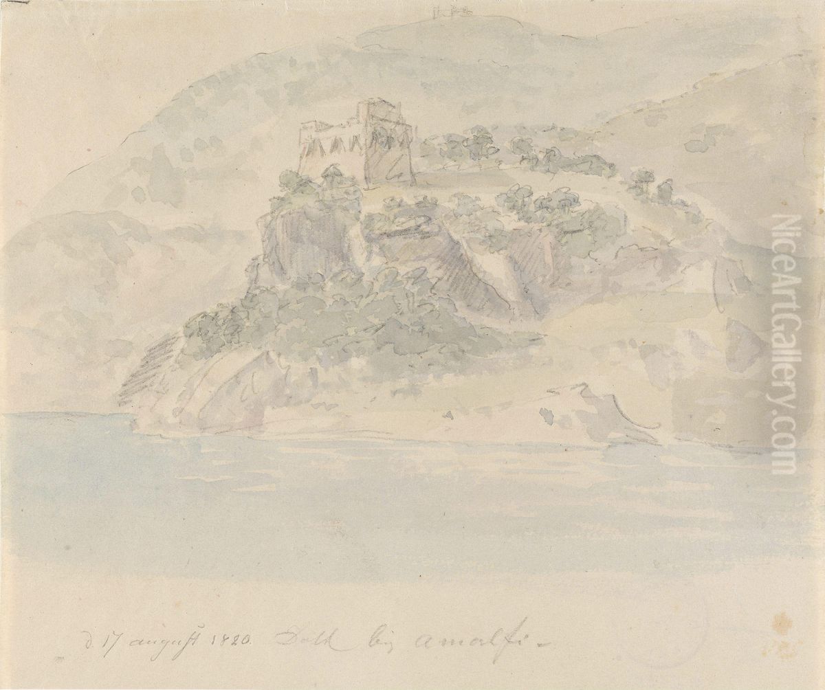 Kystparti ved Amalfi Oil Painting by Johan Wilhelm Ludwig Dahl