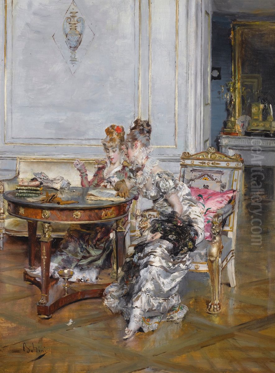 Confidenze Oil Painting by Giovanni Boldini Confidenze Oil Painting by Giovanni Boldini