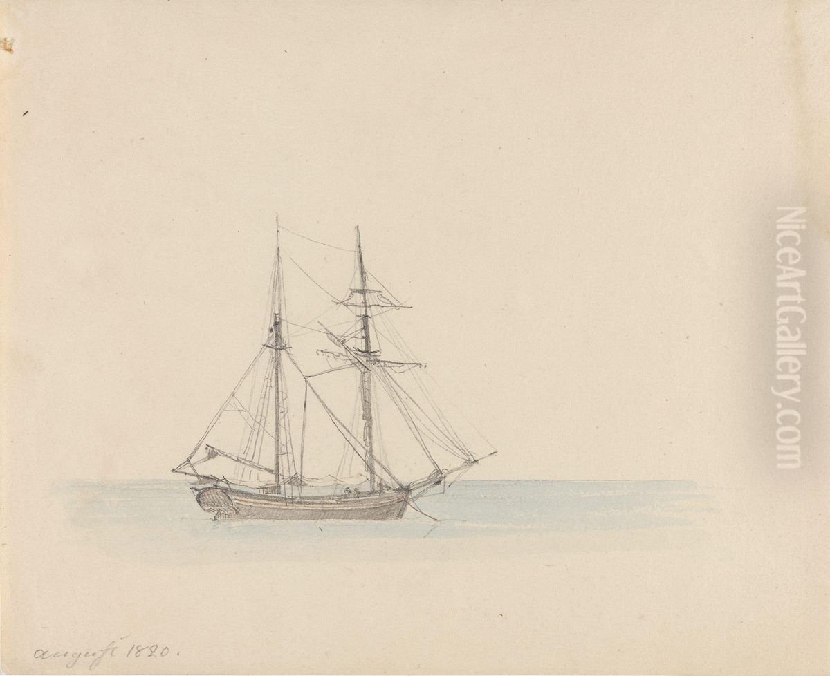 Segelschiff Oil Painting by Johan Wilhelm Ludwig Dahl