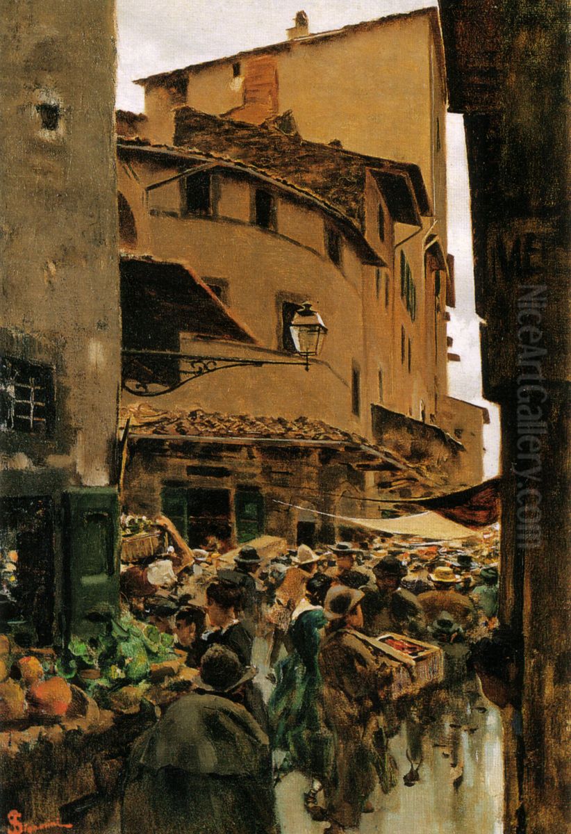 Via Calimala, Florence Oil Painting by Telemaco Signorini